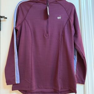 Masters Women’s Plum Quarter-Zip Pullover with Light Blue Stripe